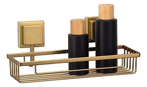 Suporte Porta Shampoo Retangular Banheiro Adesivo 3m Parede Dourado Arthi