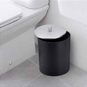 Lixeira 5 Litros Com Tampa Multiuso Para Banheiro E Cozinha ~ Arthi Preto Com Cromado
