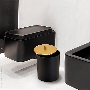 Lixeira 5 Litros Com Tampa Multiuso Para Banheiro E Cozinha ~ Arthi Preto Com Dourado