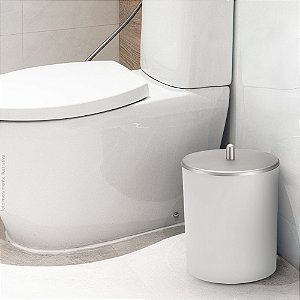 Lixeira 5 Litros Com Tampa Multiuso Para Banheiro E Cozinha ~ Arthi Branco Com Cromado