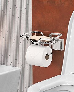 Porta Papel Higiênico Suporte Celular Sem Furo Parede ~ Arthi Cromado