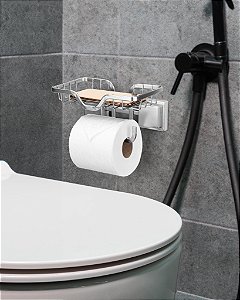 Porta Papel Higiênico Suporte Celular Sem Furo Parede ~ Arthi Cromado Fosco