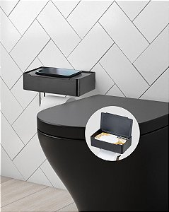 Suporte 3 em 1 Porta Papel Higiênico Lenço Umedecido Suporte Celular Dupla Face 3M ~ Arthi Black