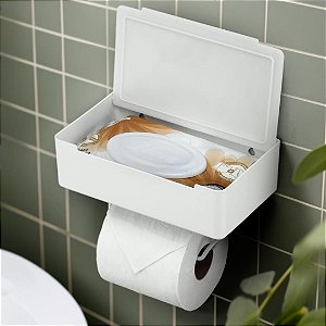 Suporte 3 em 1 Porta Papel Higiênico Lenço Umedecido Suporte Celular Dupla Face 3M ~ Arthi White