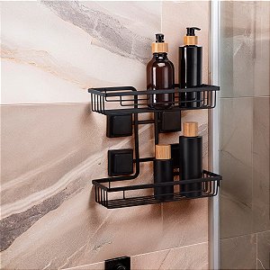 Suporte Prateleira Duplo Porta Shampoo Sem Furos 3m ~ Arthi Black