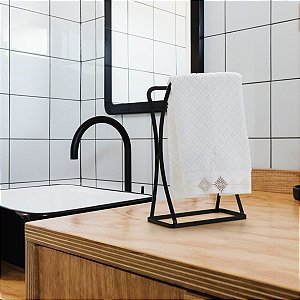 Porta Toalha De Rosto Em Aço Preto Banheiro Lavabo Pia Prteto Arthi