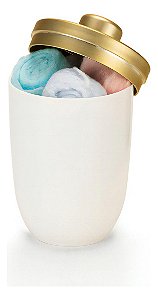 Porta Algodão Cotonete Multiuso C/tampa 15cm 500ml Arthi Branco/Dourado Fosco