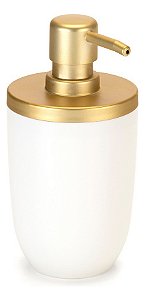 Porta Sabonete Liquido 500ml Para Lavabo Branco com Dourado Fosco Arthi