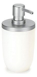 Porta Sabonete Liquido Luxo Para Lavabo 500ML Branco Cromo Fosco Arthi