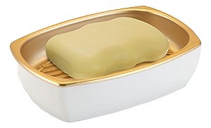 Saboneteira Conceito Luxo Moderno Branco Dourado Fosco Arthi