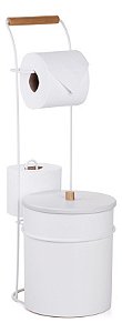 Lixeira Com Porta Rolos Papel Higiênico 5l Com Madeira Arthi Branco