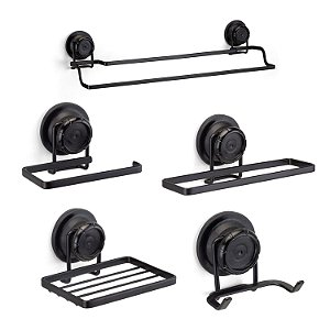 Kit Acessórios Banheiro 5 Peças Sucção Black ~ Arthi Preto