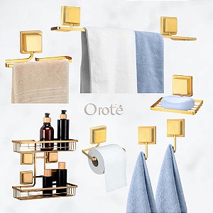 Kit Acessórios Banheiro 7 Peças Sem Furo 3M Dourado ~ Arthi