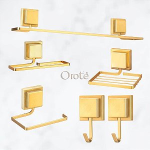Kit Acessórios Banheiro 6 Peças Sem Furo 3M Dourado ~ Arthi