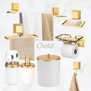 Kit Acessórios Banheiro 8 Peças Sem Furo 3M Dourado ~ Arthi