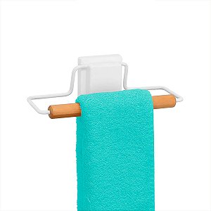 Porta Toalha De Rosto Suporte Aço Bambu 3M Eco Design Athi Branco
