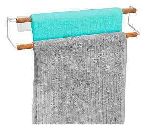 Porta Toalha Banho Duplo Suporte Aço Bambu 3M ECO DESIGN ARTHI