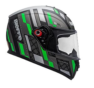 Capacete Fechado Moto Bieffe B12 Strada ~ Preto Fosco Verde