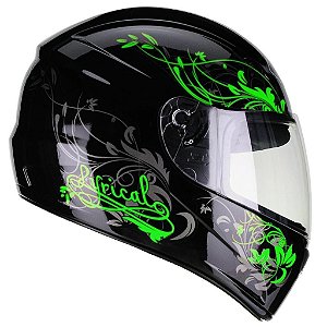 Capacete de Moto Fly F9 Lyrical Preto Com Verde  58