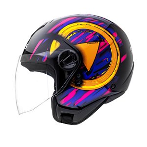Capacete Aberto Freeway M Play Preto Roxo Brilhante ~ Peels  60