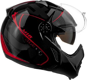 Capacete de Moto Mirage Edge Preto com Vermelho Com Óculos Peels  60