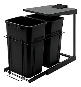 Lixeira Deslizante Dupla Preto Fosco 15l L375xa510xp460 Schmitt Preto