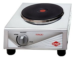 Fogão Elétrico Topázio 1 Boca Inox 1926W Com Termostato Ajustável, Painel em Braile e Aquecimento Rápido 220v