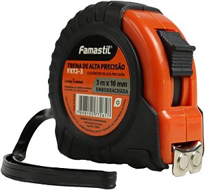 Trena Emborrachada Famastil 3m x 16mm com Trava T23 Fita Aço Medição Precisa Uso Residencial Compacta Alta Durabilidade