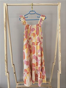 Vestido mídi bege com lastex. Marca Hering. Tamanho 14 anos