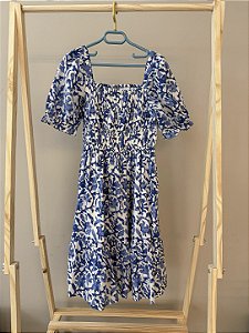 Vestido midi branco e azul em algodão, Marca Zara, Tamanho 10 anos