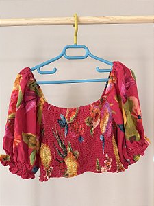 Cropped Rosa Estampado com Flores - YoBoh! - TAM: 14 anos