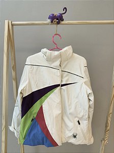 Casaco em nylon branco com capuz, Marca Spyder, tamanho 8 anos