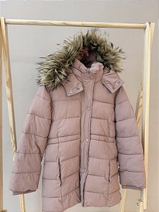 Casaco puffer rosa com capuz, Marca Abercrombie, tamanho 7-8 anos