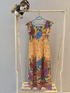 Vestido amarelo florido, Longo, marca Das Meninas, tamanho M (infantil)