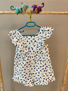 Macaquinho Branco Flor Azul - Zara - Tam: 4-5 anos