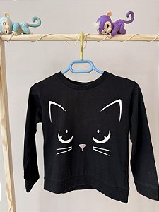 Blusa em malha manga comprida com estampa de gatinha, Marca H&M, TAM 3