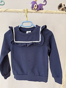 Blusa em malha azul, com babadinho, manga longa, Marca Janie & Jack, TAM 4