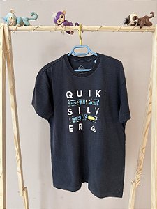 Blusa em malha preta estampa letras QuickSilver, Marca QuickSilver, TAM M