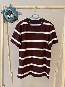TAM 12. Reserva. Blusa de malha cor vinho com listras brancas