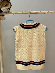 TAM 5, Ralph Lauren - Colete Tricot Bege com Listras Azul e Laranja