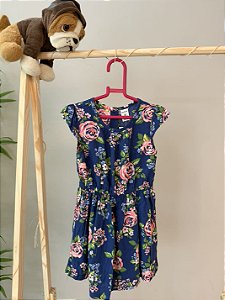 TAM 3 - Carter's - Vestido Azul com Flores Rosa