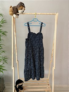 TAM 13-14 - Zara - Vestido Midi Azul com Flor Branca e Lastex no Busto