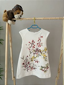 TAM 6 - Zara - Vestido de Festa Bege com Flores e Folhas