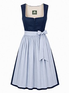 Vestido Dirndl Azul Marinho com Avental Azul Claro