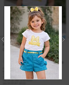 Conjunto Infantil Minnie Lilica e Short com Cinto