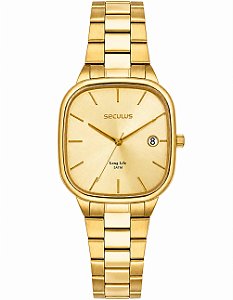 Seculus Dourado Aço Quadrado Minimalista 77335GPSVDA2