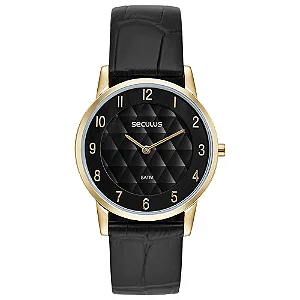 Seculus Masculino Slim Couro Croco Dourado 23725GPSVDC1
