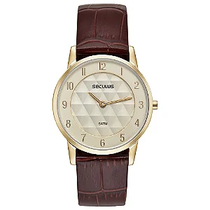Seculus Masculino Couro Croco Dourado 23725GPSVDC2