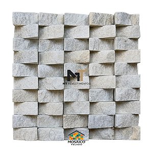 Mosaico de Pedra São Tomé Branco Rampinha 6x3 Telado 30x30 - 1 m²