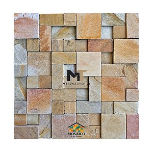 Mosaico de Pedra São Tomé Amarela Variadinho Telado 30x30 - 1 m²
